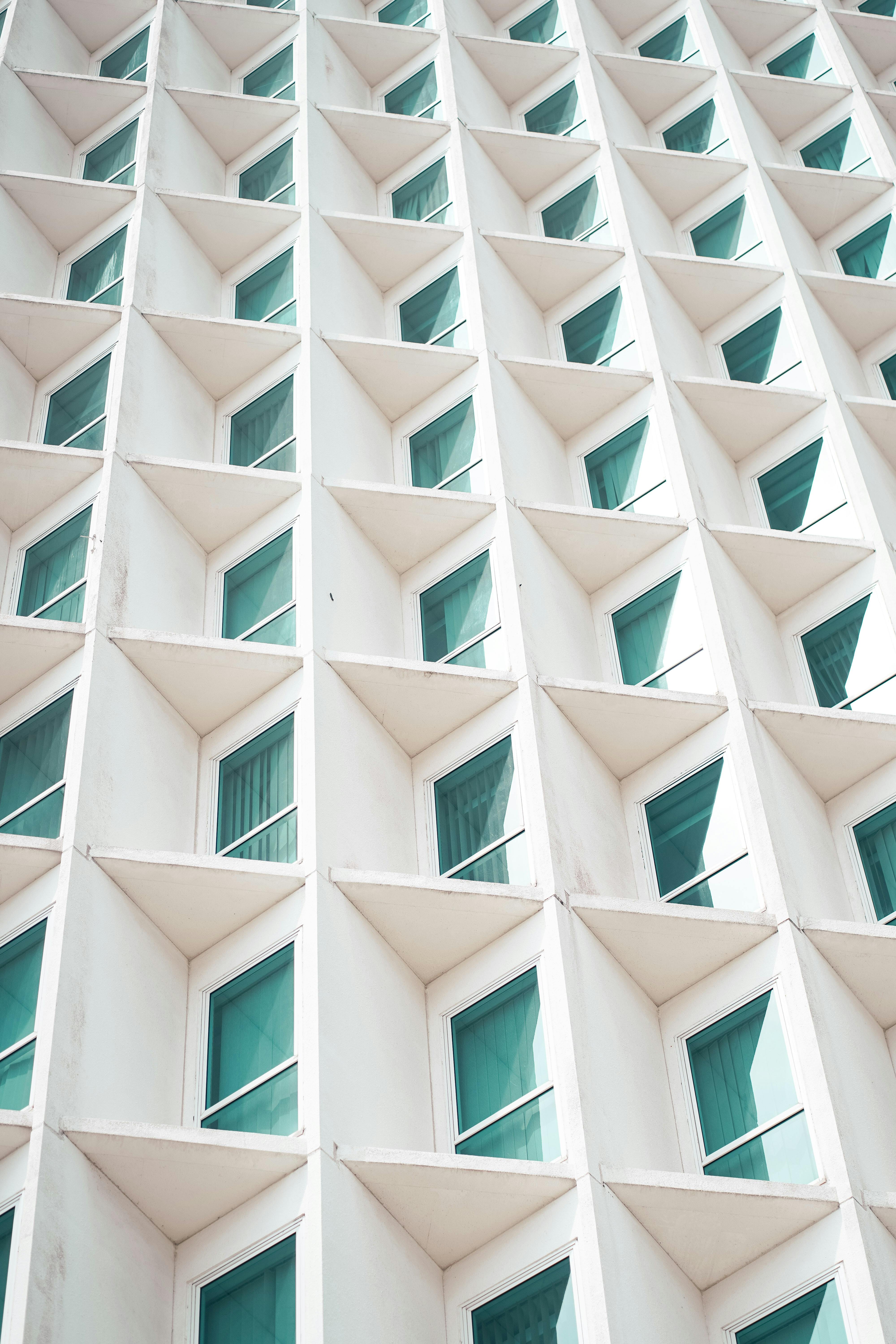 Contemporary architectural facade featuring geometric windows in Putrajaya, Malaysia.
