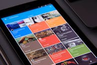 平板电脑特写以网格格式显示不同内容集合