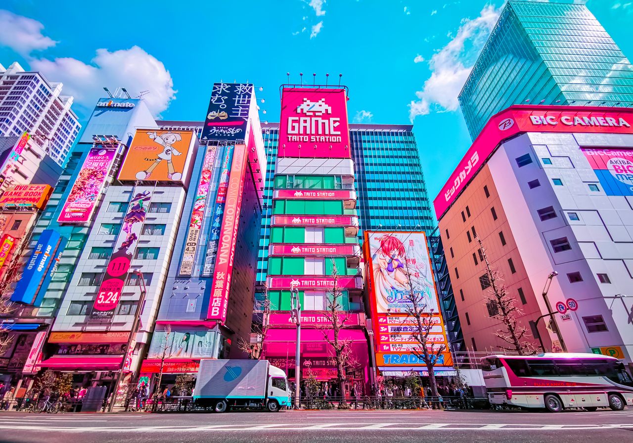 colorful urban scene of taito city with iconic buildings in tokyo japa
