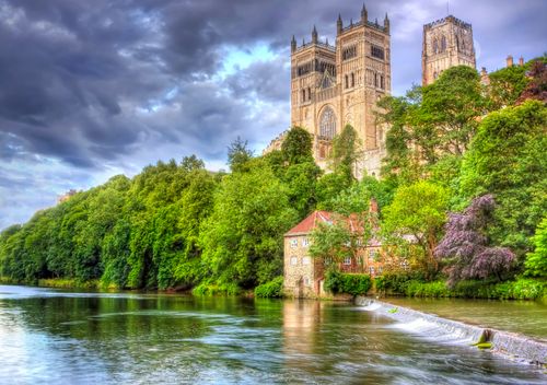 Free Durham Cathedral / Old Mill and Weir. Stock Photo