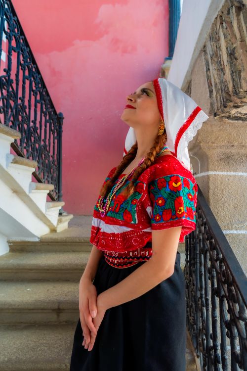 Free Woman in traditional Mexican attire, showcasing vibrant embroidery, Huauchinango, Mexico. Stock Photo