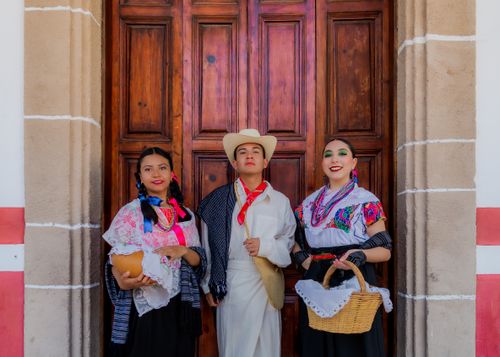 Free A vibrant display of traditional Mexican folk costumes in Huauchinango, Puebla, Mexico. Stock Photo