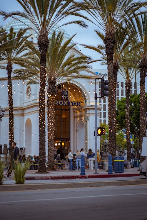 A large building with palm trees in front of it