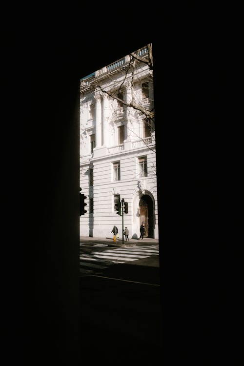 A view of a building through a window