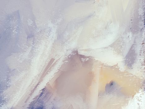 Artistic abstract painting resembling frosty winter textures with soft pastel hues.