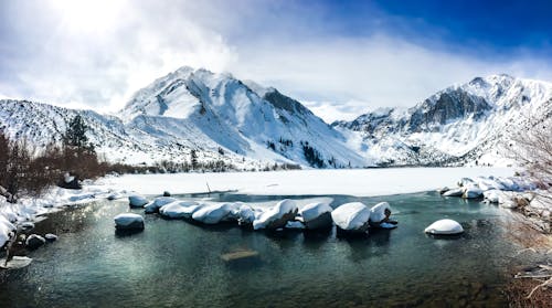 Snow Capped Mountain Near Body of Water