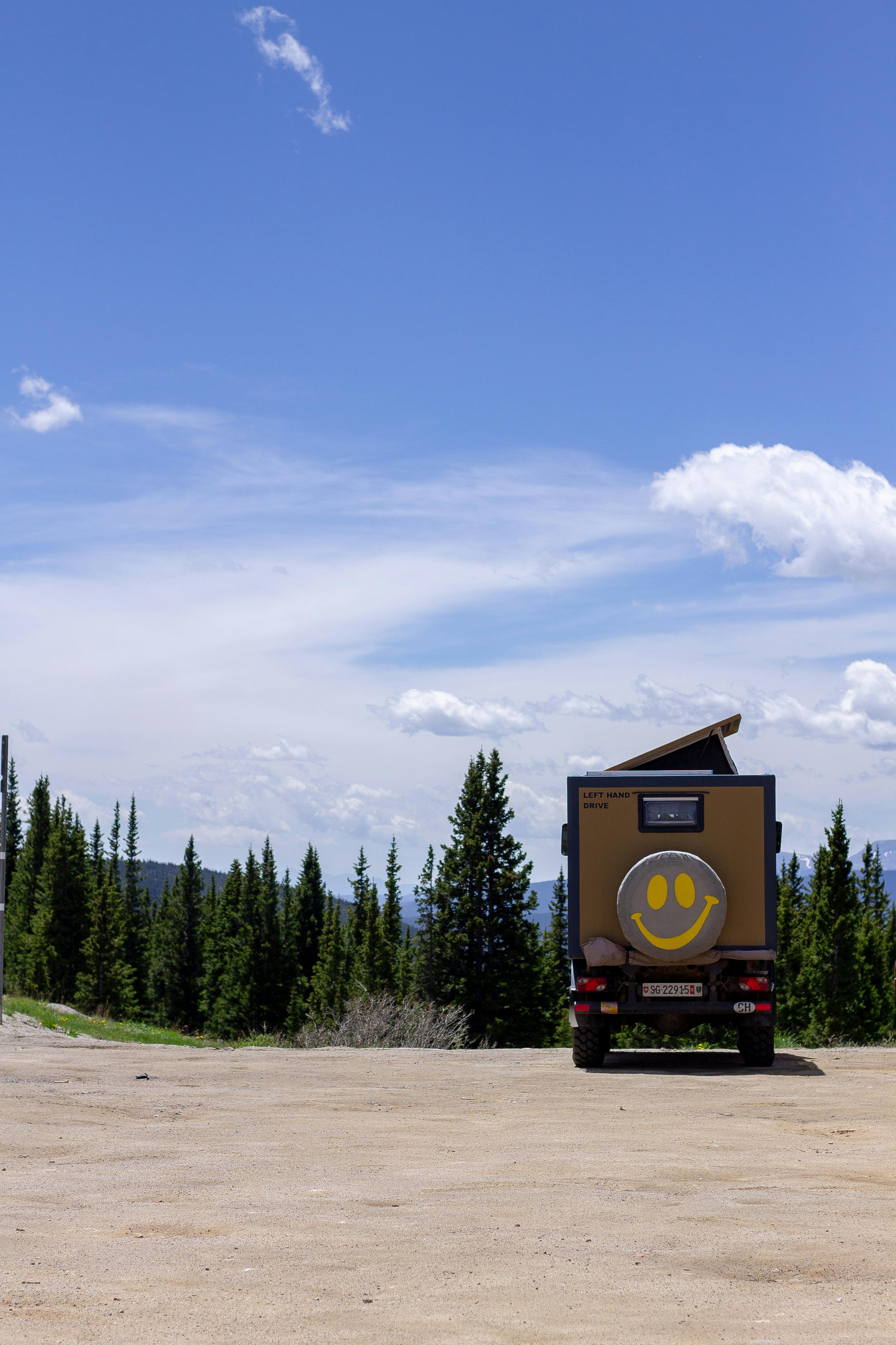 smiley camper van portrait