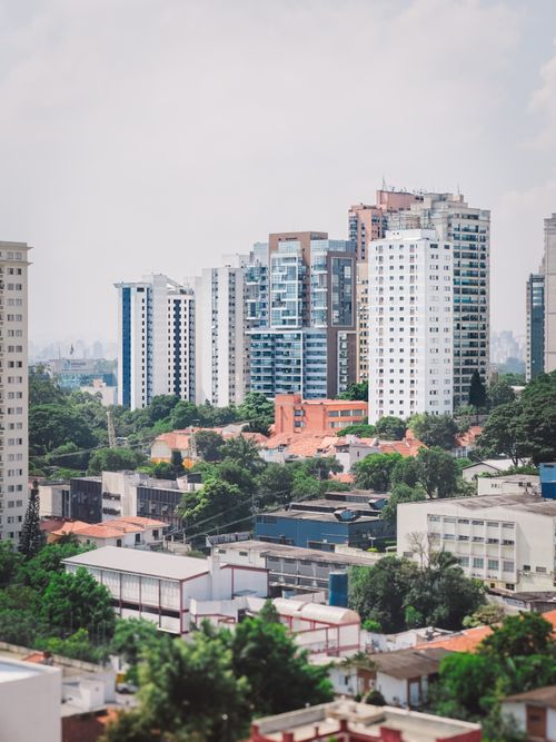 Free Aerial view of São Paulo, Brazil showcasing modern skyscrapers and urban landscape. Stock Photo