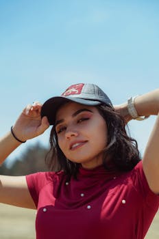 白天户外，一位年轻女子微笑着的休闲肖像