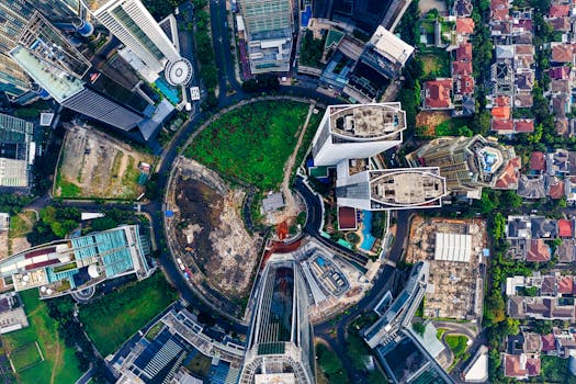 Stunning aerial view showcasing Jakarta's modern skyline and green spaces.