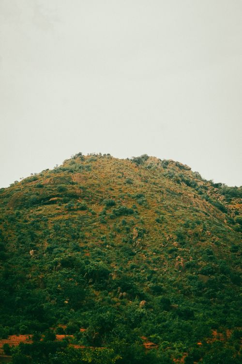 Free A verdant hilltop rises against a cloudy sky, showcasing natural beauty and tranquility. Stock Photo