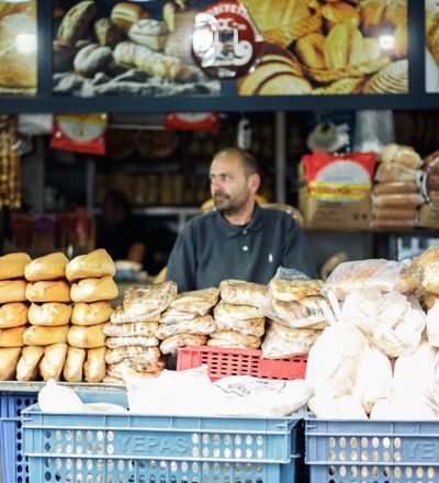 Bakery interior with warm lighting