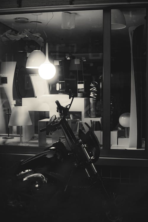 Free stock photo of black and white, light, motorbike
