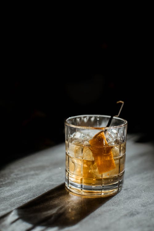 Whiskey with Ice Cubes in a Lowball Glass