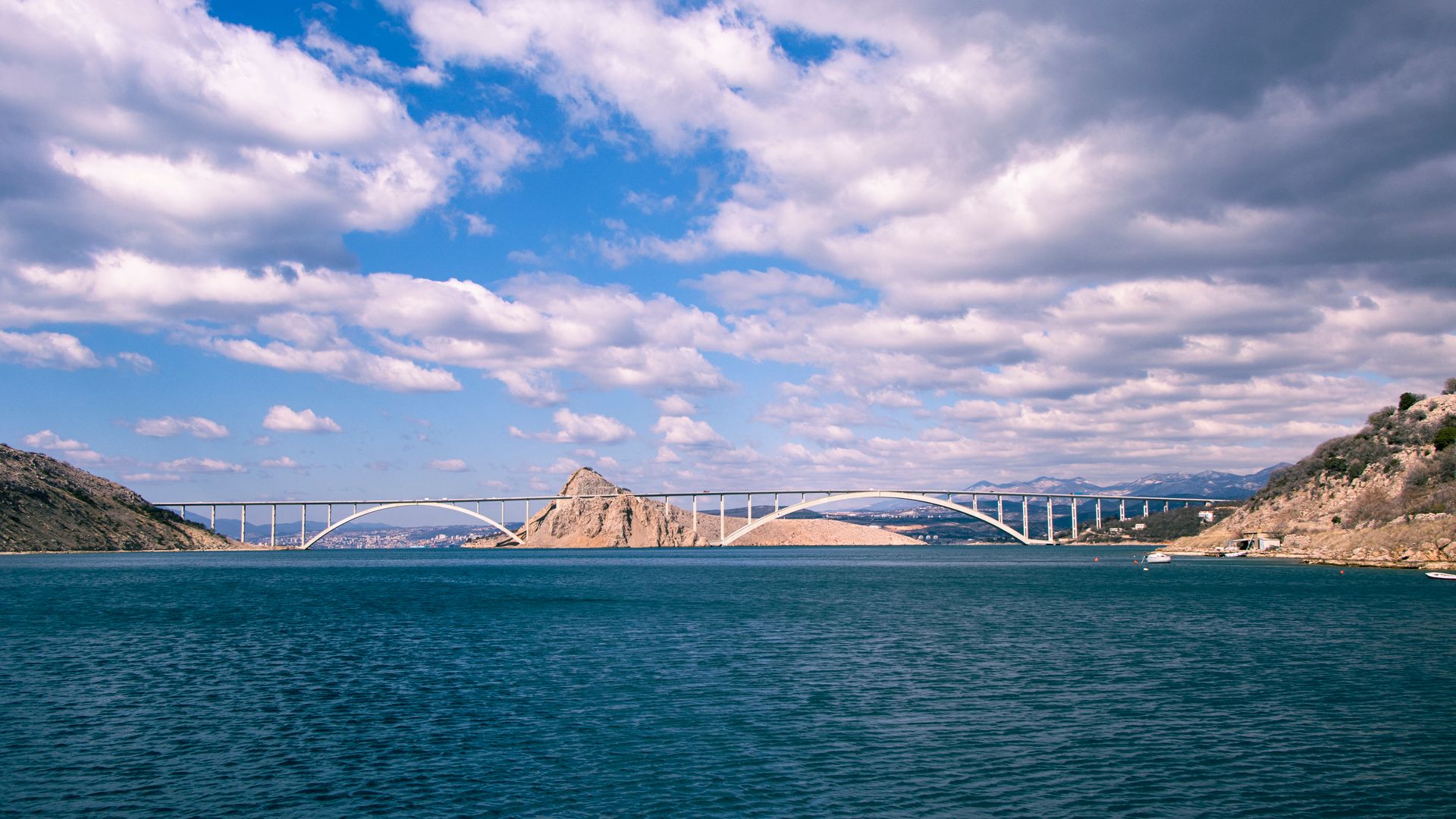 Stunning view of Krk Bridge connecting mainland Croatia to Krk Island.