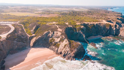 Aerial view of the coast and beach in portugal