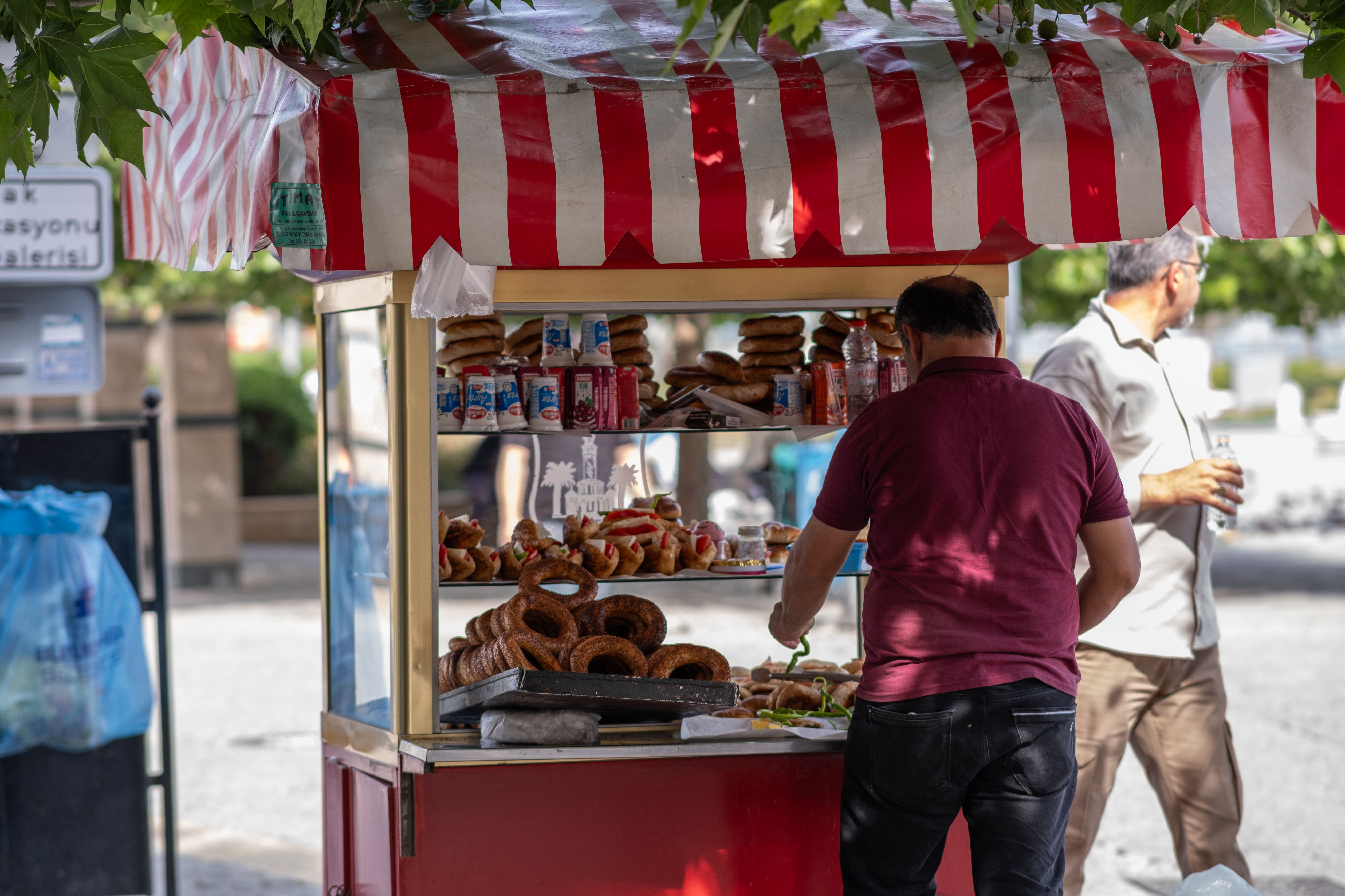 Street food stall in Istanbul selling simit and snacks — one of Europe's best cities for street food on a city break