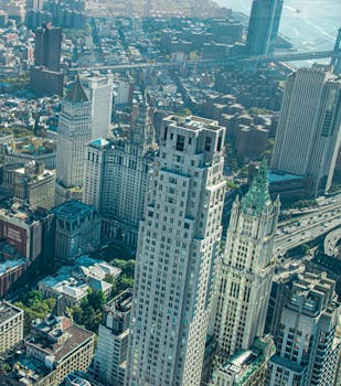 Stunning aerial view of New York City's iconic skyscrapers and urban landscape.