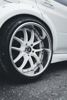 High-quality close-up image of a white car wheel highlighting the stylish rim design and detail.