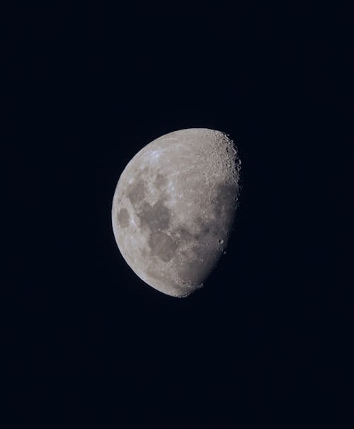 A black and white photo of the moon