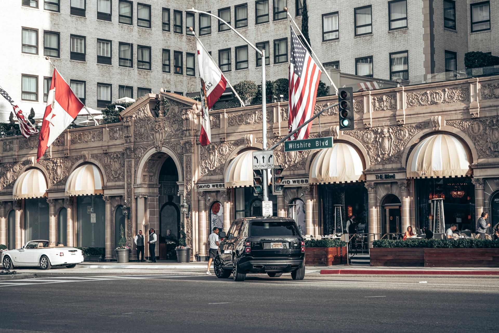 Range Rover Sport near Beverly Wilshire Hotel in Beverly Hills in California