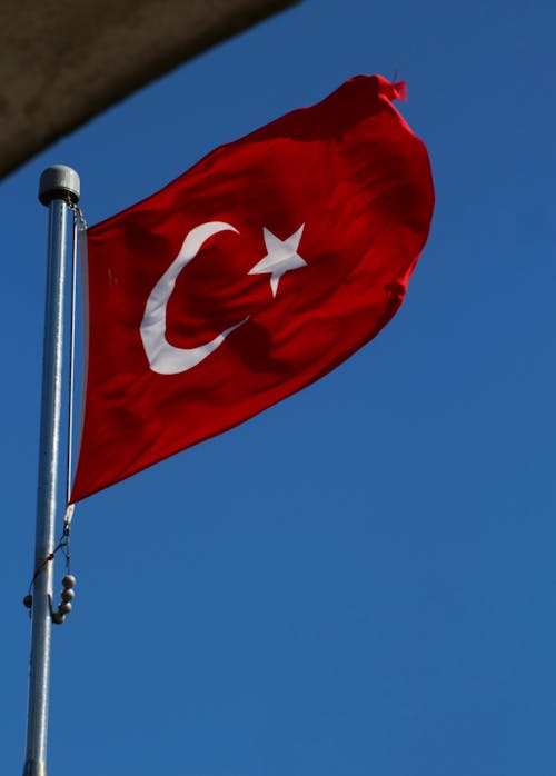 A turkish flag flying in the wind