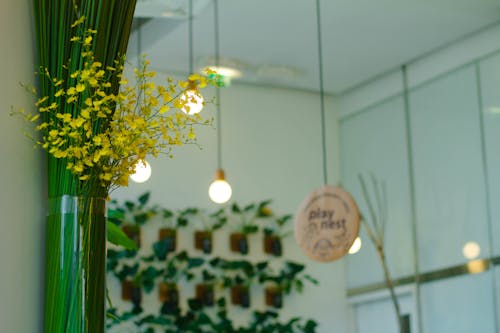 室内的黄色花墙装饰