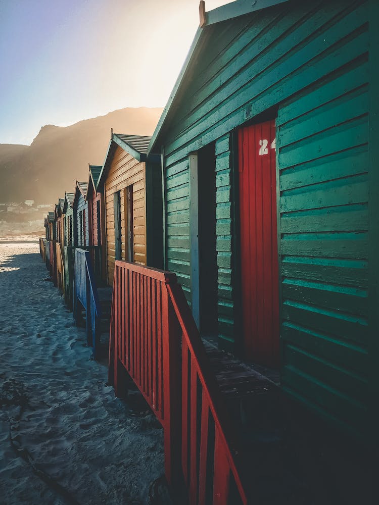 In-lined Wooden Cottages With Different Colors