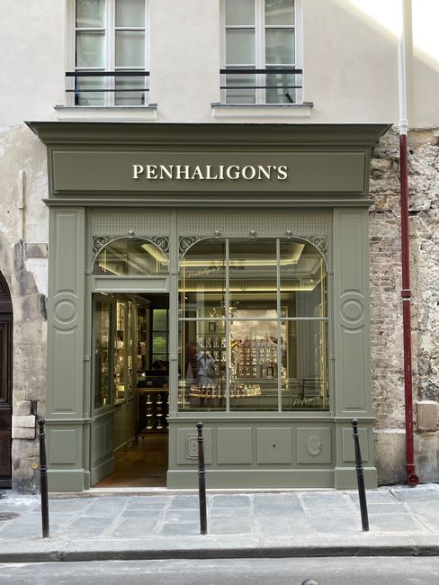 Classic storefront of Penhaligon's perfume shop in Paris, France.