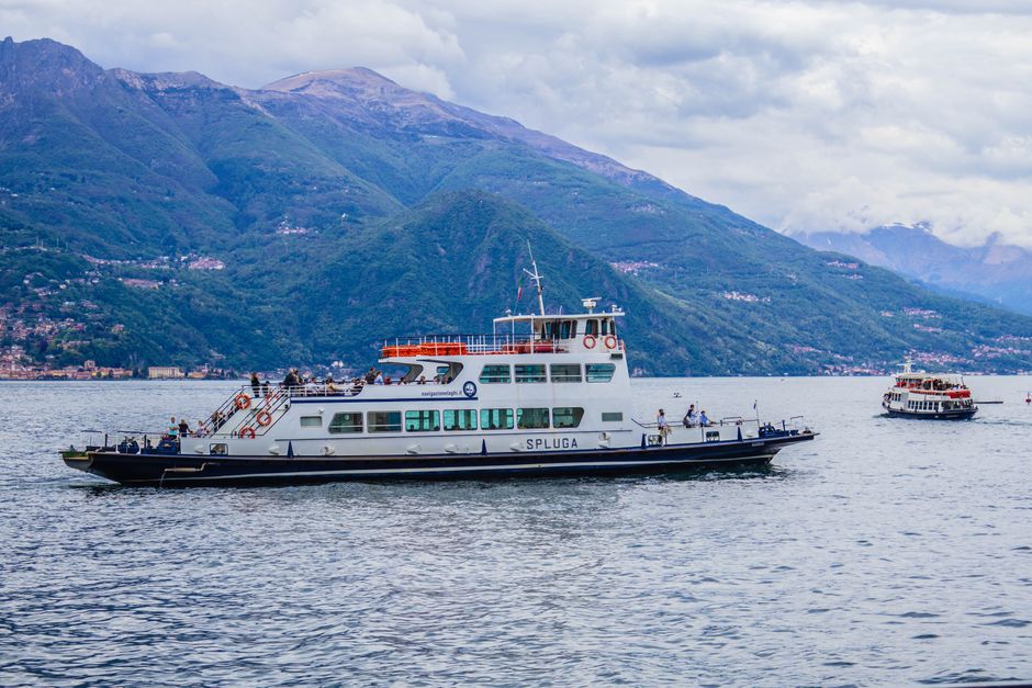 Passenger ferry crossing Lake Como between Varenna and Bellagio, Italy
