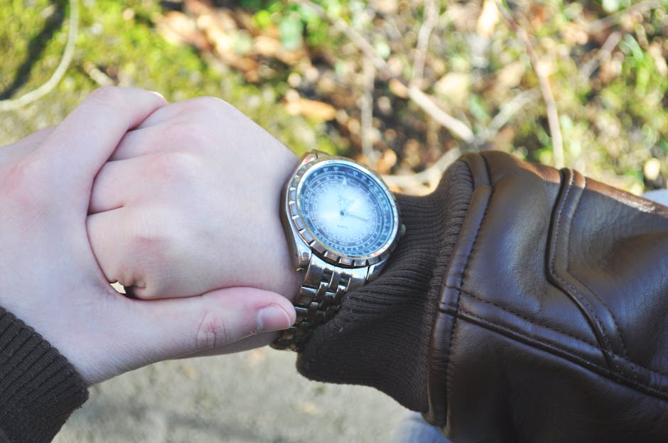 hands, leather jacket, time