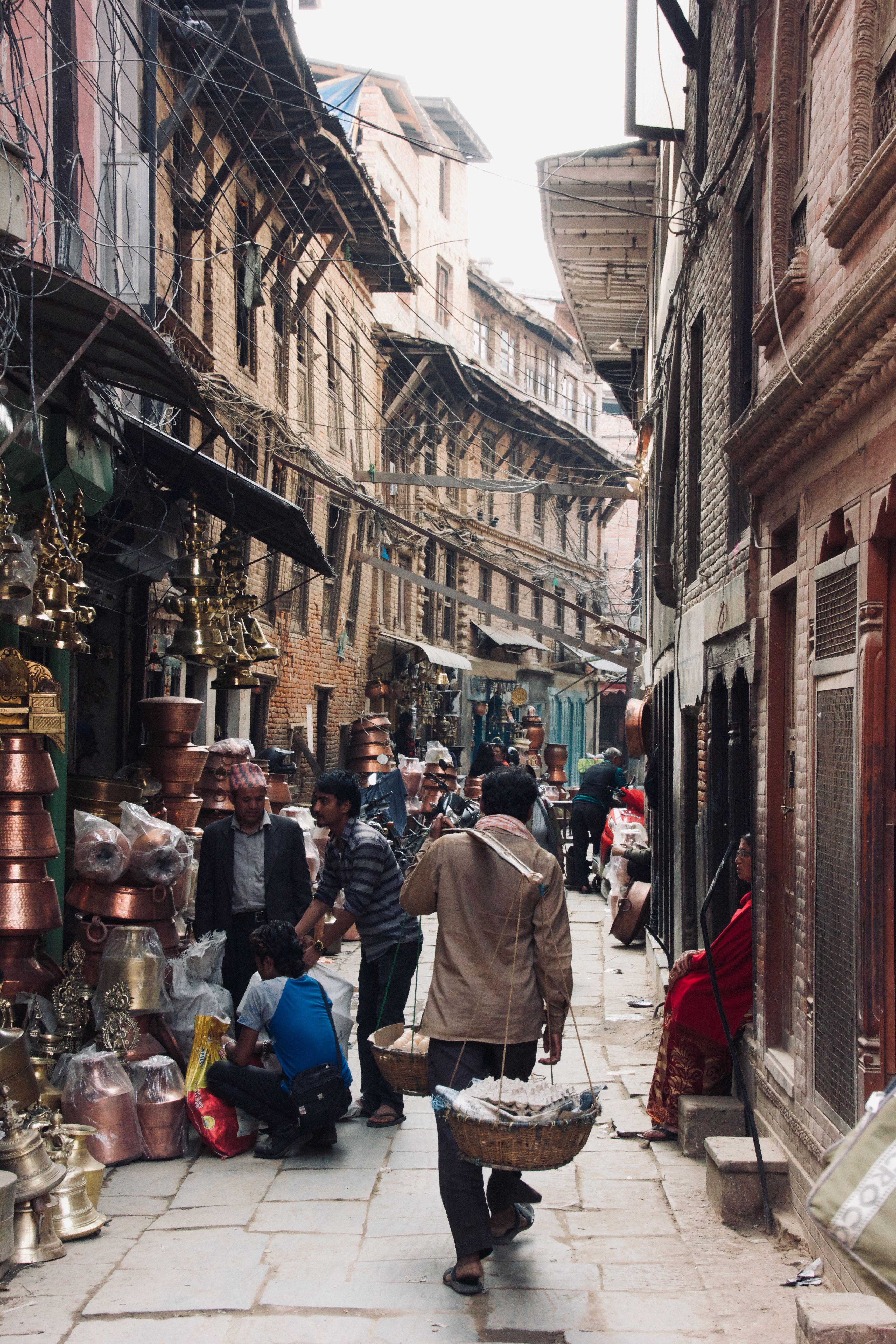 The copper and bronze bazaar lanes of the old valley towns