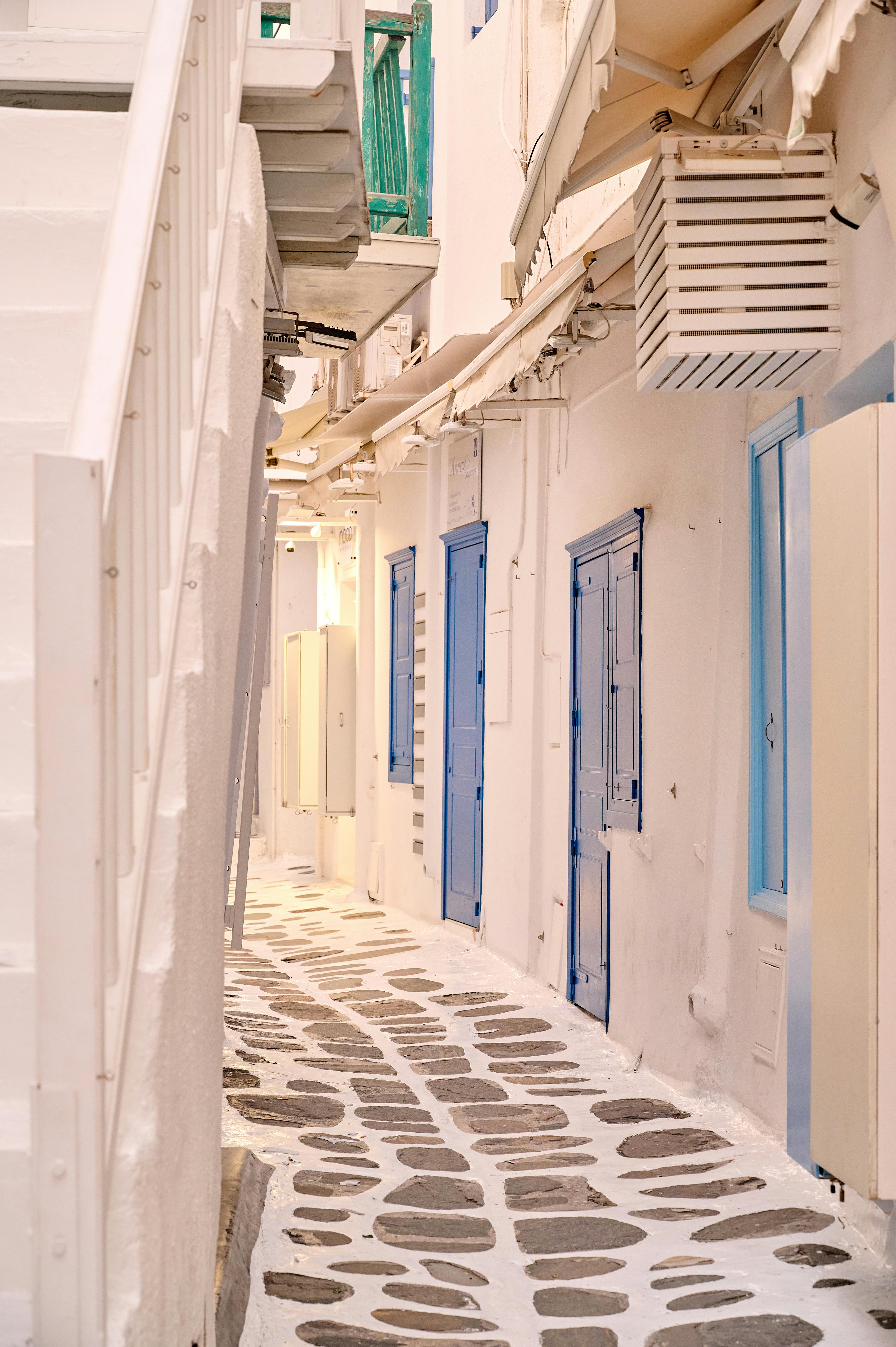 Alley between Greek houses in Mykonos