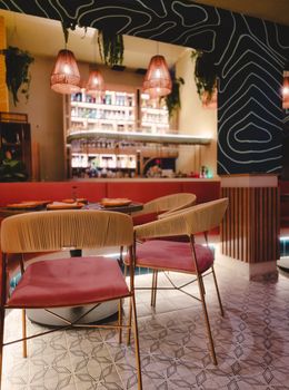 Elegant restaurant interior with modern decor and comfortable seating in Bucaramanga, Colombia.