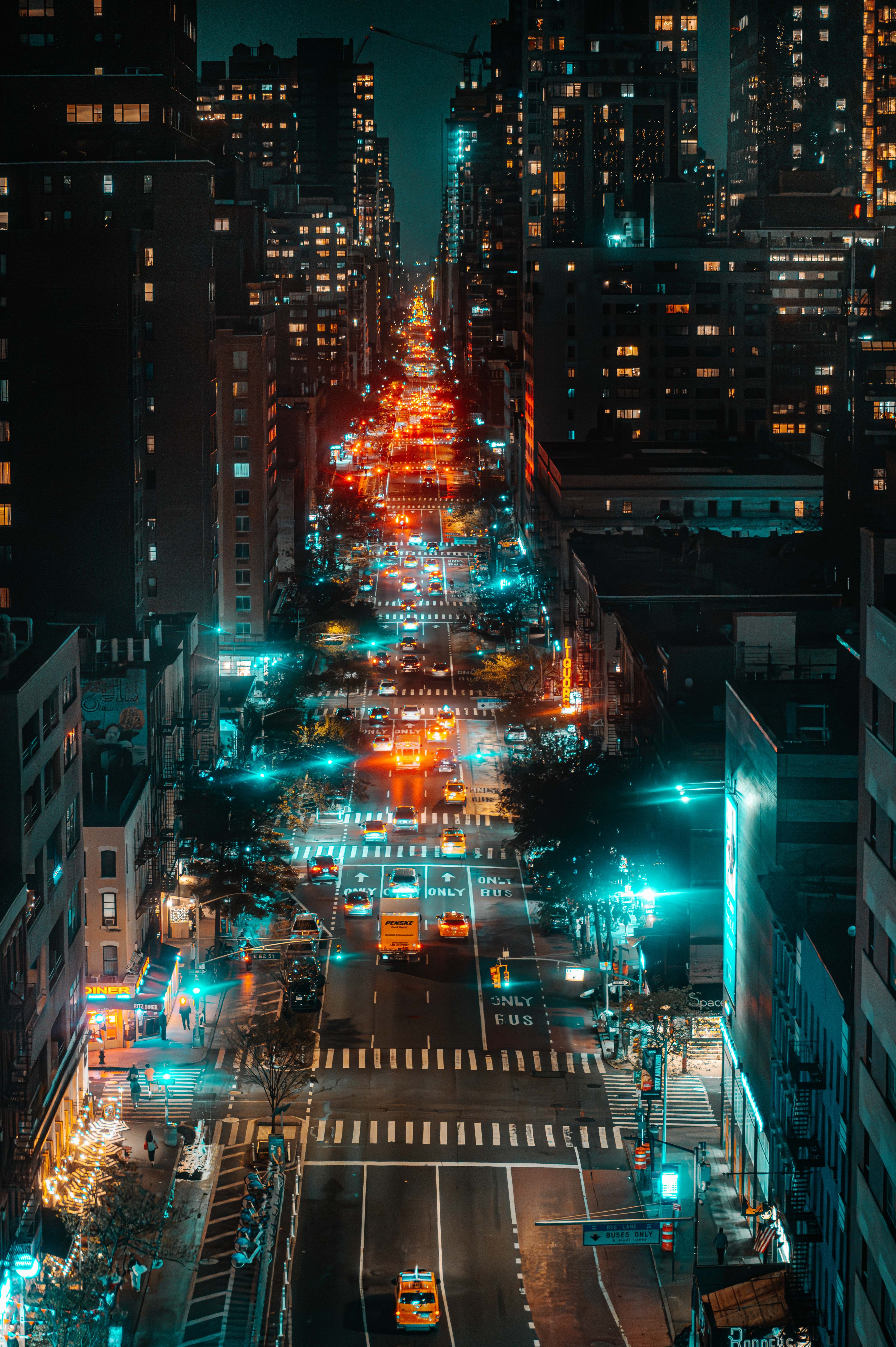 Aerial View of an Illuminated Street in New York City at Night · Free ...