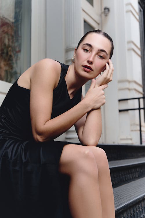 Model in Long Black Dress