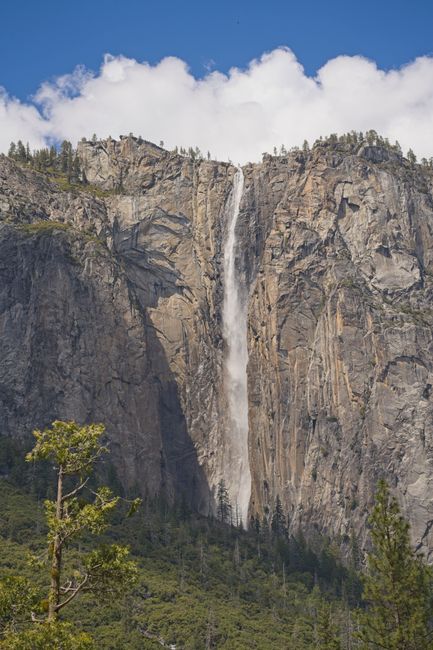 Fotomural Vista impresionante de las cascadas de Yosemite cayendo por los acantilados rocosos en el Valle de Yosemite, California.