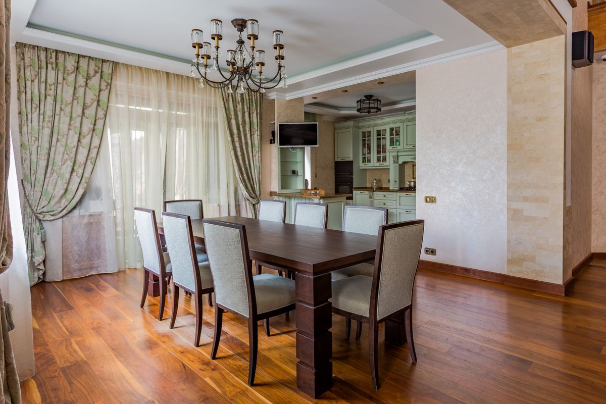 Dining room with dark wood floors