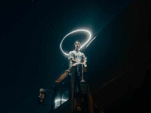 Free Person on Truck's Roof Stock Photo