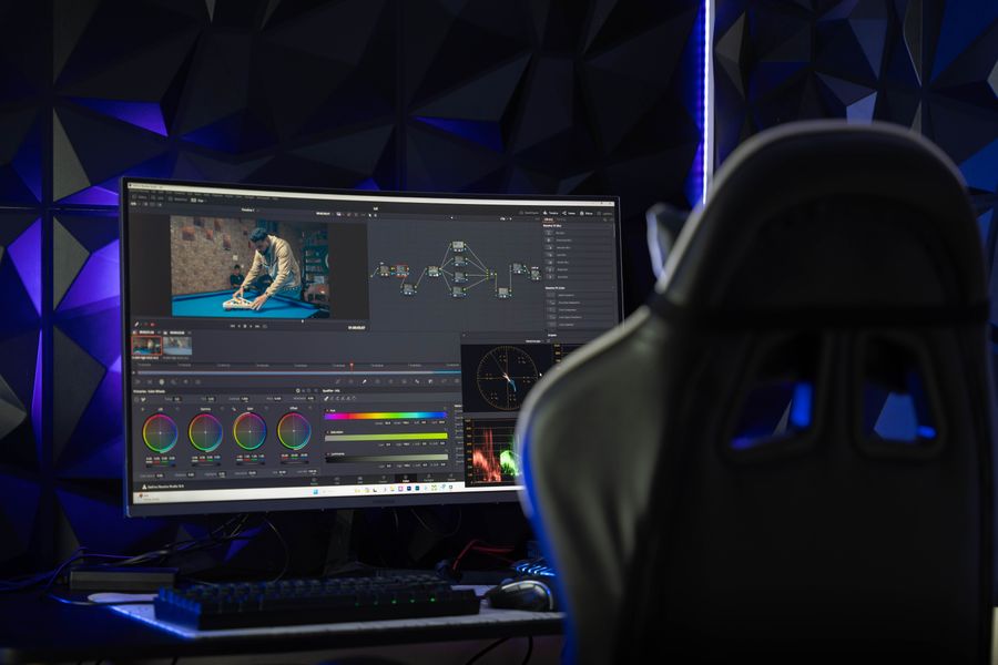Video editing workspace representing creative editing work