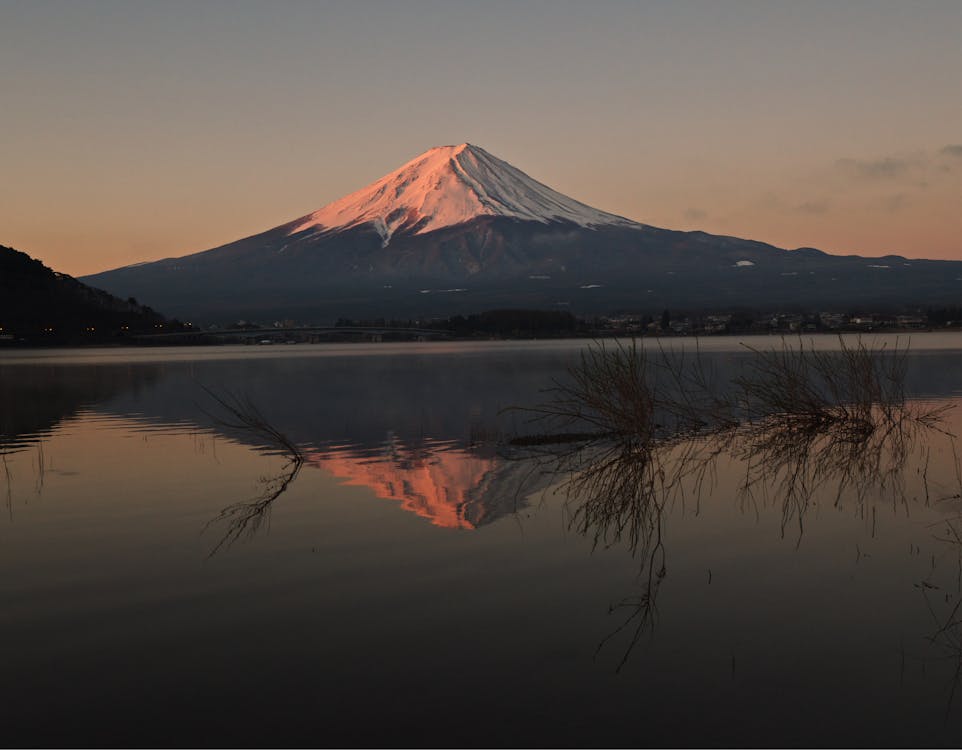 Mount Fuji Near Lake during Dusk