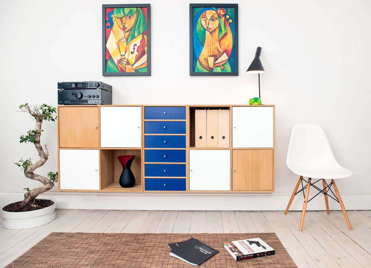 Minimal office setting with desk chair and clean furniture details