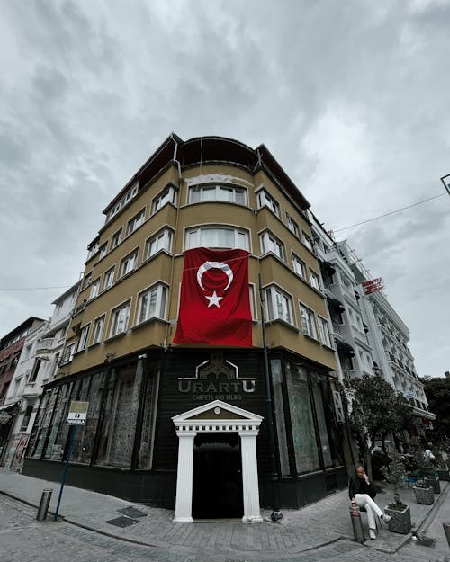 A building with a turkish flag on it