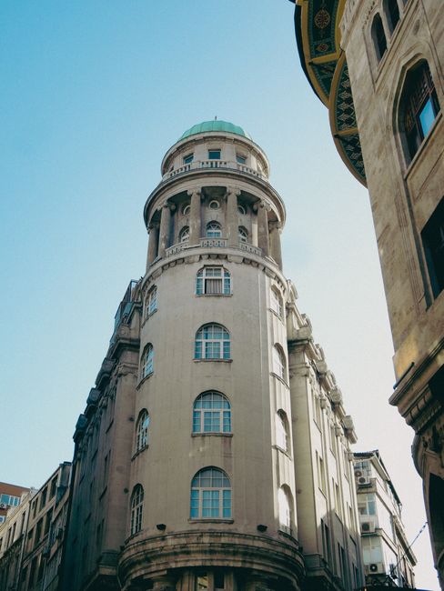 A historic building in Istanbul with unique architecture under a clear blue sky.