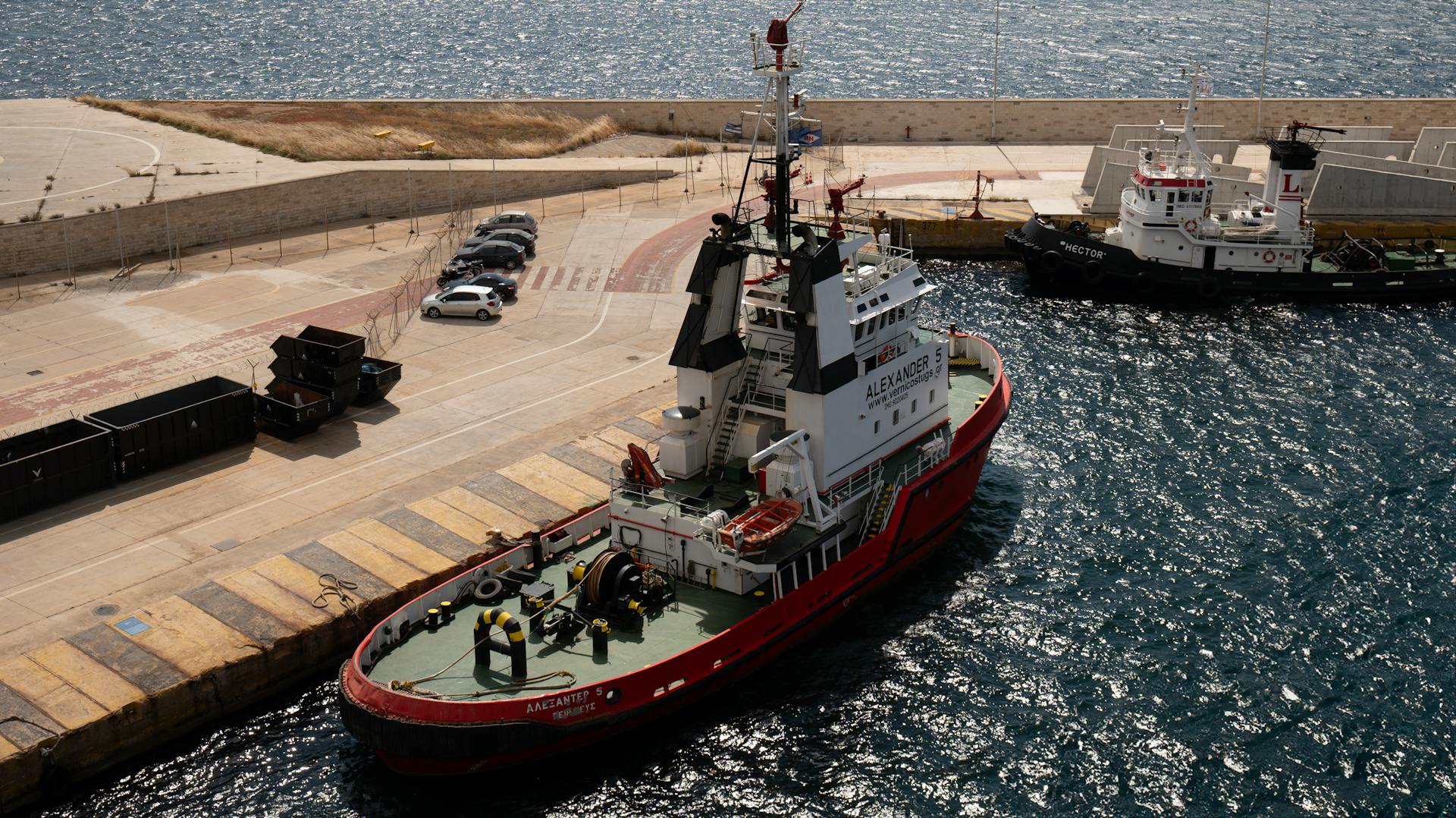 Aerial View of Tug Boats in a Port