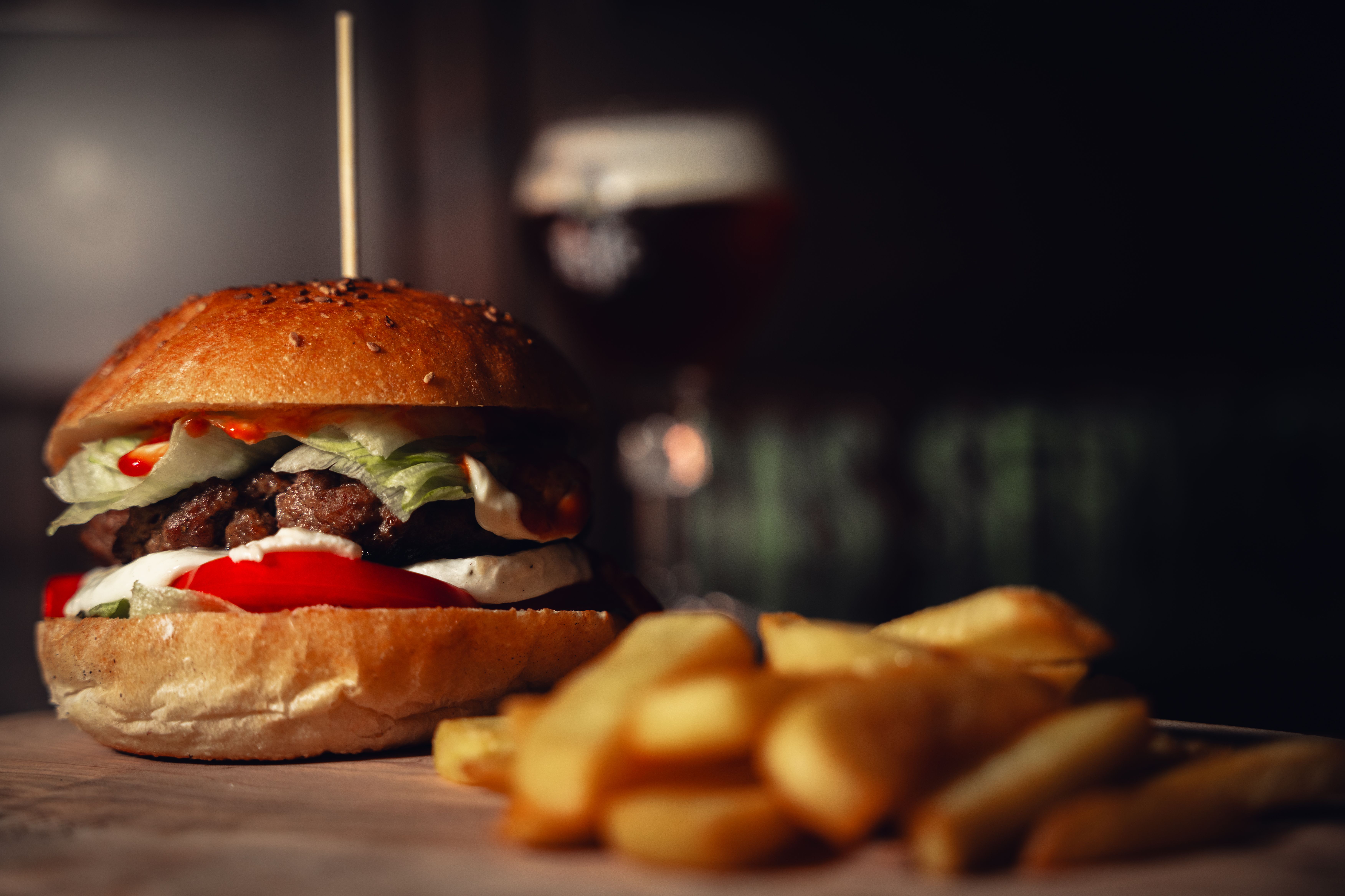 Smash stack burger with fries