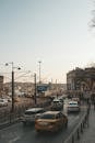 Traffic on city street during sundown