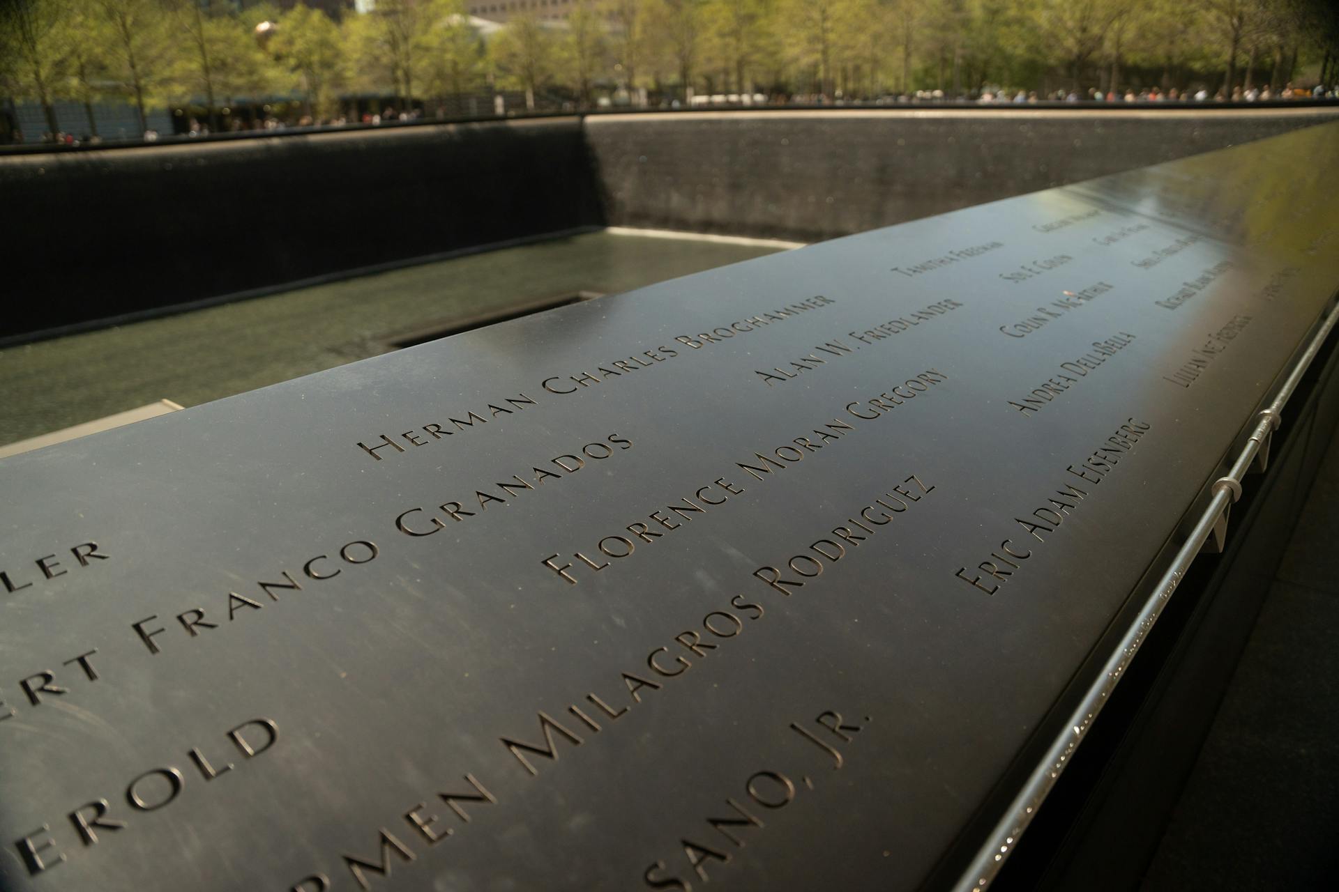 Names on Wall of World Trade Center Memorial in New York