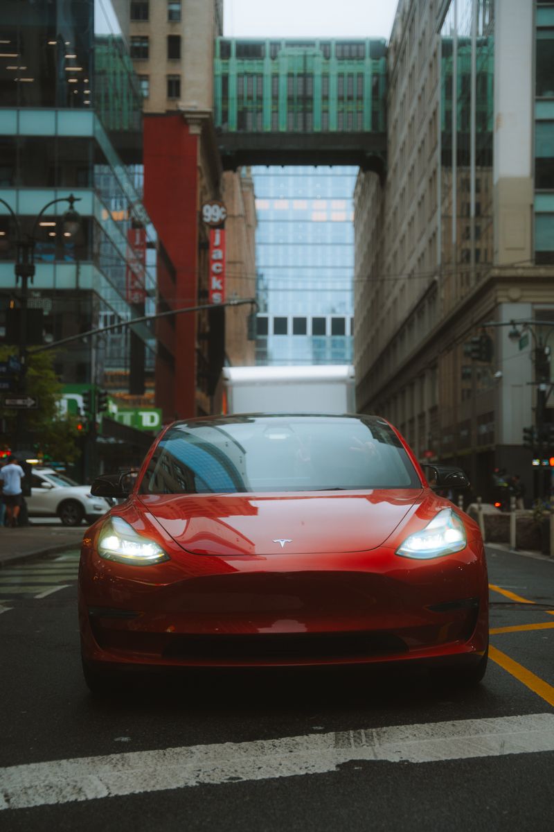 Tesla Model 3 on a city street