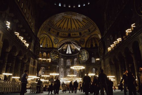 Free Captivating view of Hagia Sophia's illuminated interior showcasing architectural beauty and religious significance. Stock Photo